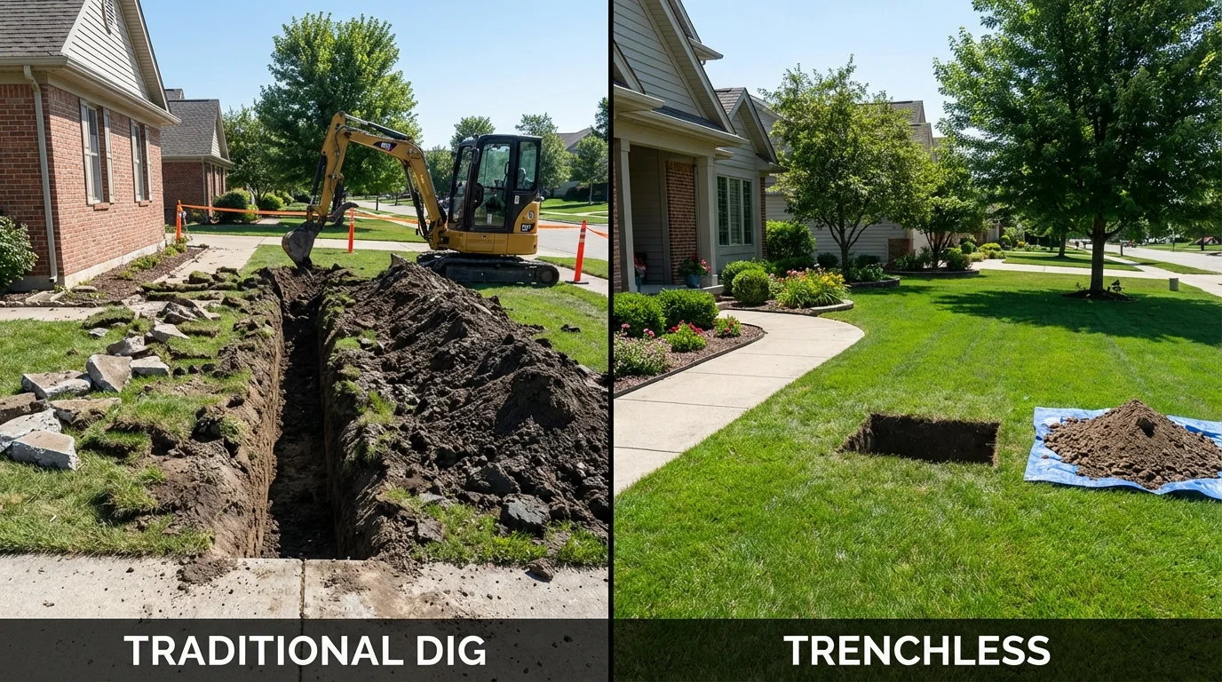 Trenchless sewer repair with minimal yard damage versus traditional excavation in Hysham, MT